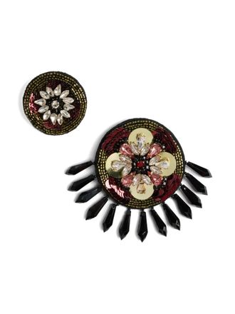 La DoubleJ beaded sequined pins (set of two) - women - Resin/glass/Metal (Other)/Acrylic/Polyester - One Size - Black