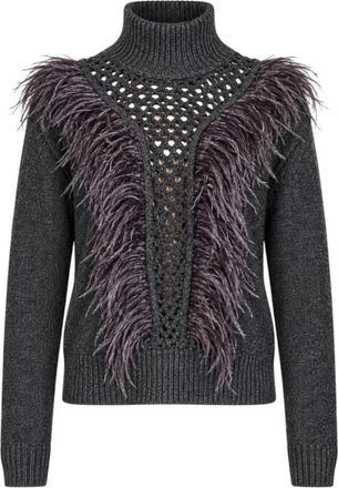 Nenette Turtleneck trui met veren en opengewerkt patroon - Dames - Coltruien - Zwart - S - Wol - Truien & Vesten