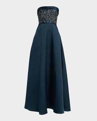 Theia Paloma Strapless Mikado A-Line Gown