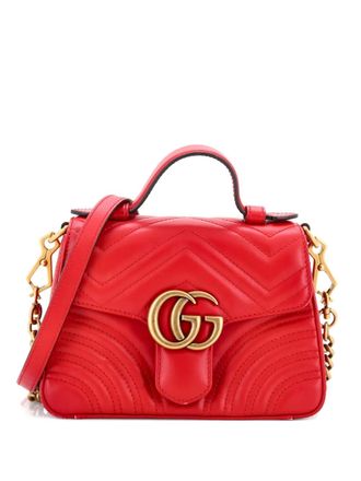Gucci GG Marmont Top Handle Flap Bag Matelasse Leather Mini satchel - Red