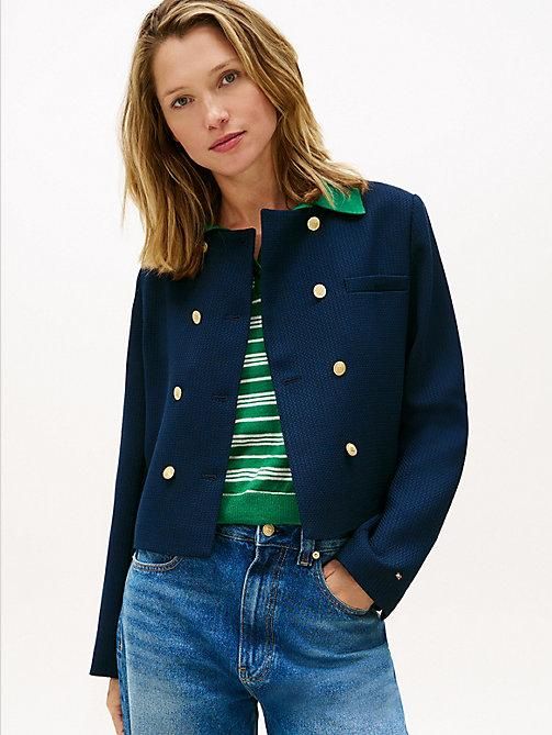 Textured Wool Blend Double Breasted Jacket