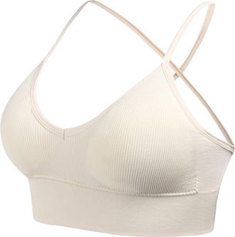 Generic Seamless Wireless Bras For Women Cross Back Bralettes For Women Strap Crossed-Back Underwear Strappy Backless Lingerie Knitted Triangular Cup Bralette
