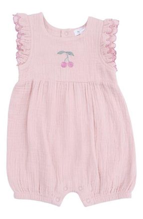 Angel Dear Lotus Organic Cotton Muslin Bubble Romper in Pink at Nordstrom, Size 12-18M