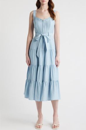 ZOE AND CLAIRE Zip Front Tie Belt Tiered Sundress in Light Blue at Nordstrom, Size X-Large