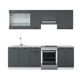 Vicco Mueble De Cocina Fame-line, Antracita Casa De Campo/blanco, 240 Cm, Et M&aacute;rmol