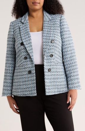 Jones New York Faux Double Breasted Tweed Jacket in Light Oxford Blue Multi at Nordstrom, Size 3 X