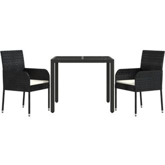 vidaXL Set Comedor De Jard&iacute;n 3 Pzas Con Cojines Rat&aacute;n Sint&eacute;tico Negro Vidaxl
