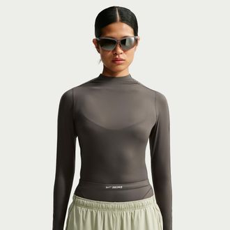 Nike Womens SKIMS Weightless Mock-Neck Long-Sleeve Top in Black | IZ6616-080