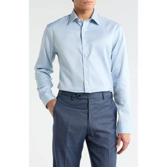 Nordstrom Trim Fit Solid Premium Non-Iron Cotton Herringbone Dress Shirt in Blue Twist at Nordstrom Rack, Size 14.5 - 32/33