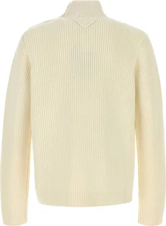 Prada Mens Virgin Wool Ribbed Sweater White
