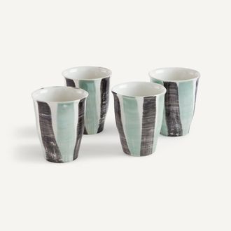 AM.PM Set van 4 kopjes van gestreepte aardewerk, VIANA