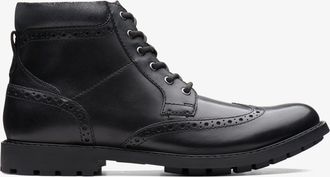 Clarks Mens Curington Rise Black Smooth Leather Boots - Size UK 7.5