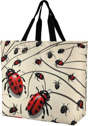 Generic YHNNH Fashionable Reusable Womens Shoulder Tote Bag Art Ladybug Printed with Unique Heat Transfer Print, Eco-Friendly Durable Polyester for Grocery, T