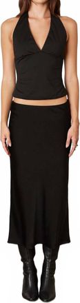Cotton Candy L.A. Ellie Classic Matte Satin Bias Cut Slip Midi Skirt In Black