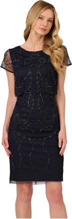 Adrianna Papell Womens Bead Popover Sheath Dress - Blue - Size 14 UK