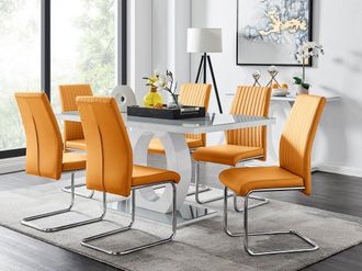 Furniturebox Giovani 6-Seater Grey Glass Dining Table & 6 Lorenzo Faux Leather Dining Chairs in Mustard