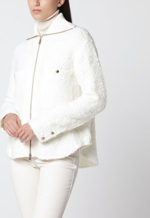 Moncler Giacca con zip bianca in tessuto boucl&eacute;