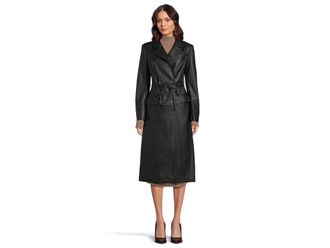 Avec Les Filles Belted Faux Leather Trench Coat Womens Coat Black : MD, Polyurethane