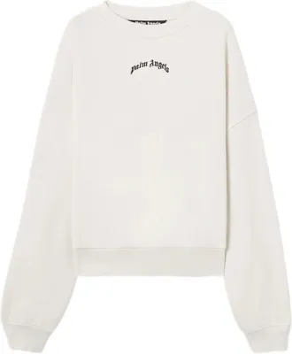 Palm Angels Curved Logo Oversized White Sweatshirt