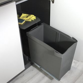Emuca Contenedores De Reciclaje Para Cocina, 1 X 30l, Fijaci&oacute;n Inferior Y Extracci&oacute;n Autom&aacute;tica, Acero Y Pl&aacute;stico, Gris Antracita - Emuca