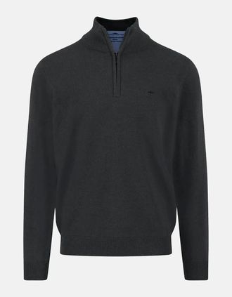 Fynch-Hatton Mens Fine Knit Cotton 1/4 Zip Black - Size: 38