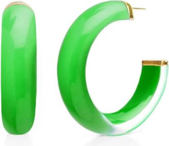 Gold & Honey Womens Small Illusion Lucite Hoop Earrings In Green