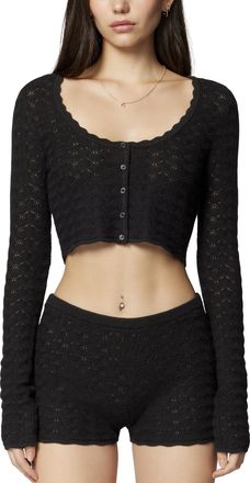 Florence By Mills Womens Le Pointelle Sweater Lace Cardigan, Black, Small