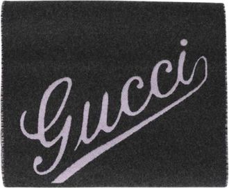Gucci Pre-owned Scarves, female, Gray, Size: ONE SIZE Pre-owned Logo Jacquard Wool Cashmere Scarf