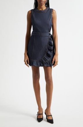 Cinq &agrave; Sept Guipure Lace Trim Mahlia Apron Dress in Indigo at Nordstrom, Size 14