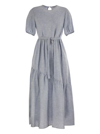 PESERICO flounce belted linen dress - Blue