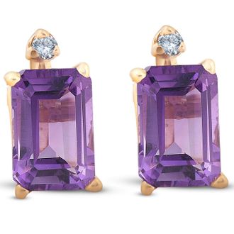 Pompeii3 1 3/4ct Emerald Amethyst Stud Earrings 14k Yellow Gold