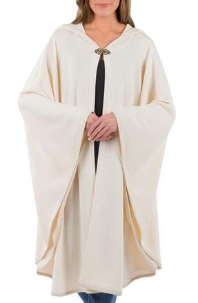 Patricia Nash Hooded Faux Leather Trim Cable Knit Cape in Off White at Nordstrom Rack