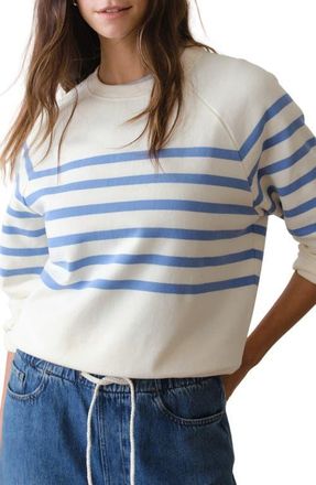 Marine Layer Cloud 9 Fleece Stripe Sweatshirt in Antique White/Blue Stripe at Nordstrom, Size X-Large
