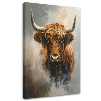 Feeby Cuadro Sobre Lienzo, Vaca Escocesa En La Niebla, 80x120