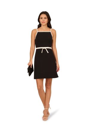 Adrianna Papell Womens Bow Crepe Short Dress - Black - Size 14 UK