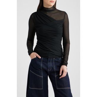Boss Orange by Hugo Boss Etulah Ruched Mesh Top in Black at Nordstrom, Size X-Large