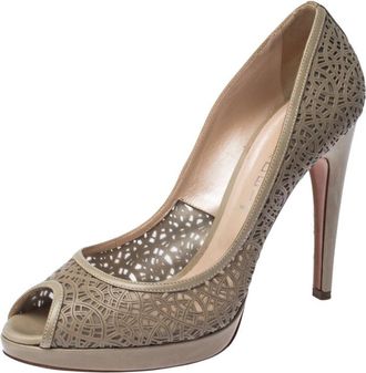 Casadei Grey Perforated Leather Peep Toe Pumps