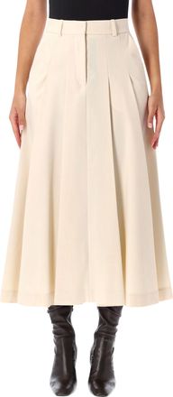 By Malene Birger Flared Midi Skirt With Structured Pleats And Tailored Design