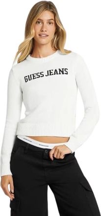 Guess Rondgebreide trui - Dames - Ronde hals truien - Wit - XS - Katoen - Truien & Vesten