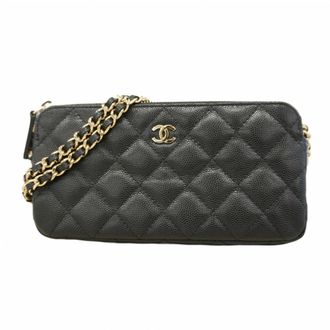 Chanel Black Grained Calfskin Chain/Shoulder Wallet (Pre-Owned)