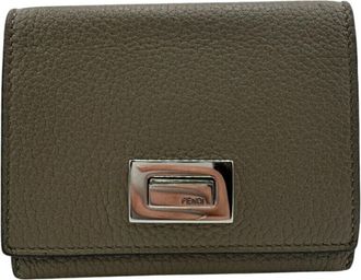 Fendi Grayish Leather Card Wallet (Pre-Owned)