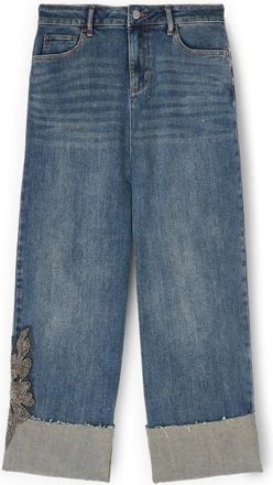 Motivi Cropped Jeans met Geborduurd Patch - Dames - Cropped Jeans - Blauw - 2XS - Katoen - Jeans