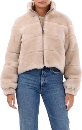 Gorski Genuine Shearling Horizontal Zip Jacket in Beige at Nordstrom, Size X-Large