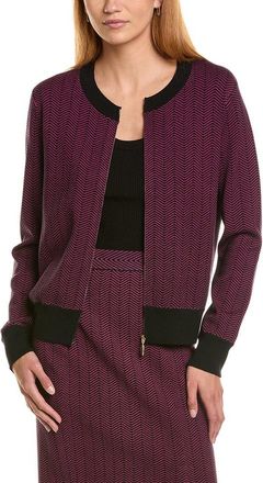 St. John Herringbone Tweed Knit Bomber Jacket