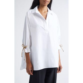 Max Mara Adorn Cotton Pullover Shirt in Optical White at Nordstrom, Size 10