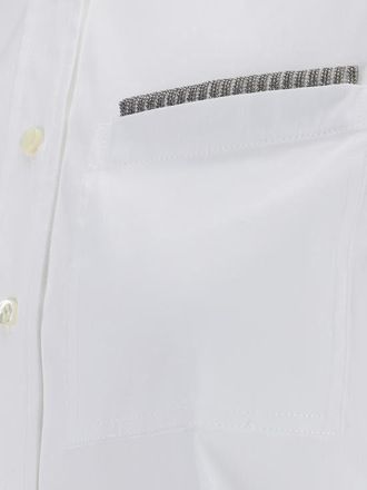 Brunello Cucinelli Tailored with Embellished Pocket Shirt - White