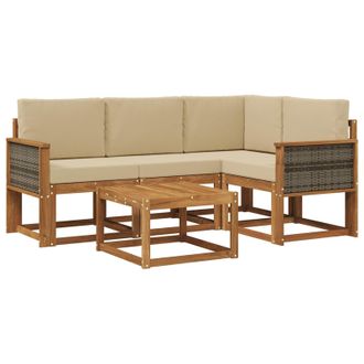 vidaXL Conjunto De Sof&aacute;s De Exterior 5 Pcs Natural Y Beige Poli&eacute;ster Vidaxl
