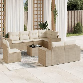 vidaXL Set De Sof&aacute;s De Jard&iacute;n 9 Pzas Con Cojines Rat&aacute;n Sint&eacute;tico Beige Vidaxl