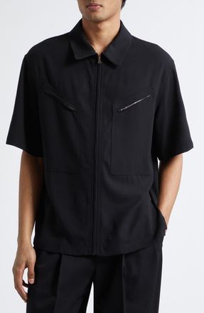 Givenchy Utility Zip Front Wool Shirt in Black at Nordstrom, Size Xx-Large