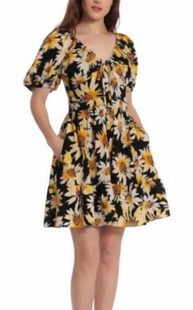 Donna Morgan Sunny Mini Dress In Black/yellow